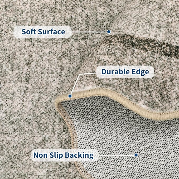 GarveeHome Scalloped Washable Runner Rug 2x8 Runner Modern Non Slip Kitchen Runner Distressed Low Pile Entryway Rug Soft Bathroom Rugs Stain Resistant Carpet for Bedroom Hallway Laundry 2'x8' Brown