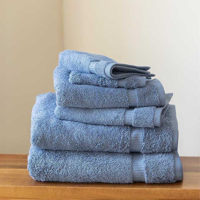 SALBAKOS 100% Turkish Cotton 6-Piece Towel Set | Heirloom Quality Hotel & Spa Collection | Ultra Soft, Super Absorbent 2 Washcloth, 2 Hand, 2 Bath Towel Sets | Made in Turkey (Blue, 6 Piece Towel Set)