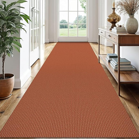EARTHALL Runner Rug 3x14 Ft Washable Runners for Hallways Extra Long Woven Non Slip Entryway Runner Braided Kitchen Runner Indoor Outdoor Carpet Runners for Stair, Hall, Foyers, Rustic Orange/Tan