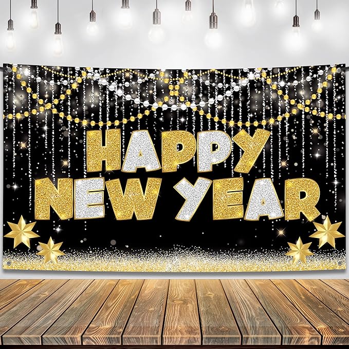 KatchOn, Large Happy New Year Banner - 72x44 Inch | New Years Eve Party Supplies | Happy New Year Backdrop for New Years Decorations 2026 | NYE Decorations 2026, NYE Party Supplies 2026