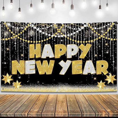 KatchOn, Large Happy New Year Banner - 72x44 Inch | New Years Eve Party Supplies | Happy New Year Backdrop for New Years Decorations 2026 | NYE Decorations 2026, NYE Party Supplies 2026