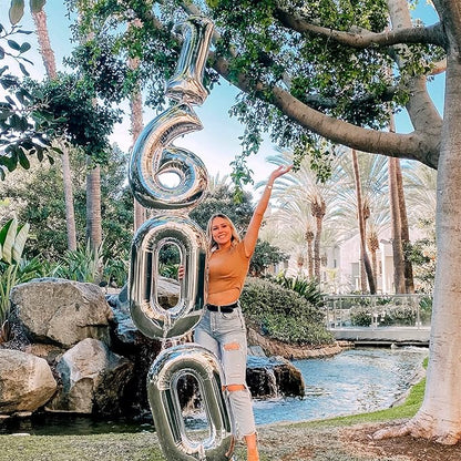40'' Silver Number 9 Balloons for Women Men, Giant Self Inflating Foil Number Balloons Set 0-9, Large Digital 9 Helium Balloon for Boys Girls 9th Birthday Party Decorations Anniversary Supplies