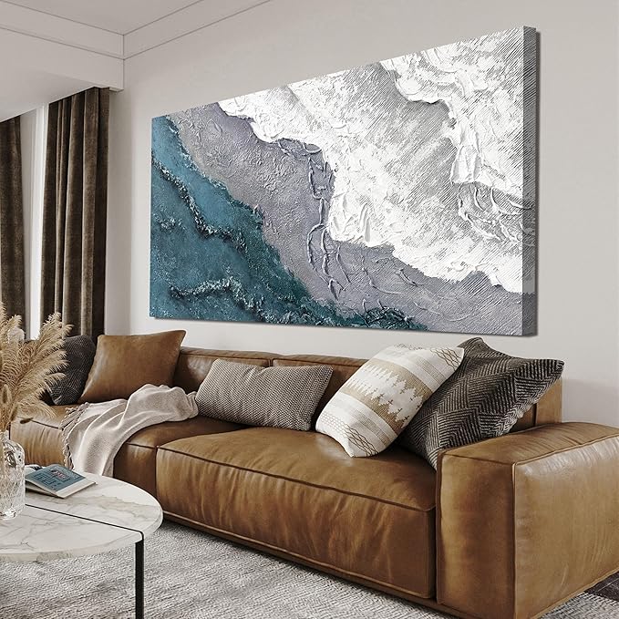 Canvas Wall Art Decor Large Blue White Wall Art Prints Abstract Canvas Art Wall Decor Abstract Oversized Artwork for Walls Coastal Modern Wall Art Decorations Bedroom Office Wall Art Decor 29" X 58"
