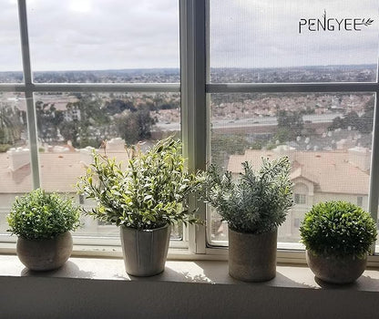 4 Pack Small Fake Plants, Artificial Plants Indoor for Home Decor, Small Faux Plants Indoor, Fake Plants in White Pot for Bathroom Bedroom Kitchen Office Farmhouse Room Shelf Decor