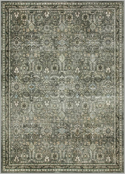 Lahome 5x7 Boho Bedroom Area Rug,Soft Vintage Washable Rugs for Living Room,Non Shedding Disdressed Floor Carpets for Home Decor Dining Room,Dark Olive Green