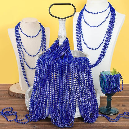 200PCS Blue Beads, 4th of July Blue Beaded Necklaces Stuff, 33" Mardi Gras Necklace Costume Bulk, Parade Throw Party Accessories for Fourth of July Wedding Birthday Events Supplies Decorations