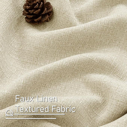 LAMIT Natural Linen Thermal Curtains for Bedroom, 54 inches Grommet Soft Thick Burlap Farmhouse Curtains Noise Reducing Light Filtering Drapes for Living Room/Farmhouse, 2 Panels, W42 x L54