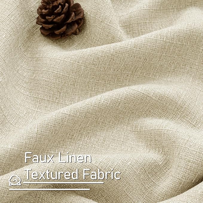 LAMIT Linen Curtains 84 inch Length 2 Panels, Grommet Thick Soft Light Filtering Curtains Privacy Living Room Window Drapes for Bedroom/Farmhouse, W52 x L84, Natural Beige