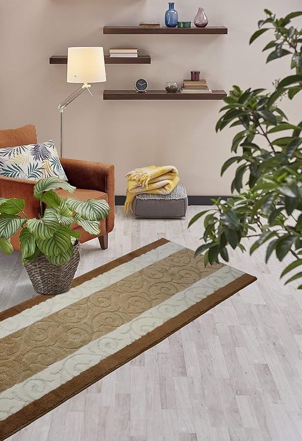 Custom Size Scroll Hallway Runner Rug Slip Resistant, 26 Inch Wide x Your Choice of Length Size, Beige, 26 Inch X 22 Feet, Sold and Priced Per Foot