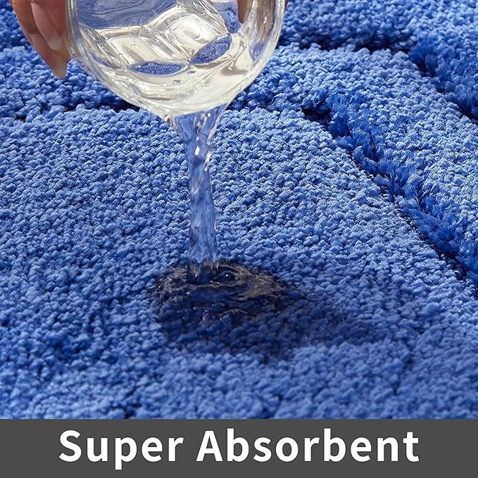 COSY HOMEER Extra Thick Bath Rugs Sets for Bathroom - Anti-Slip Bath Linen Sets Mats Soft 100% Strong Polyester Living Room Bedroom Water Absorbent(Blue,20x32+24x48 -Inches)