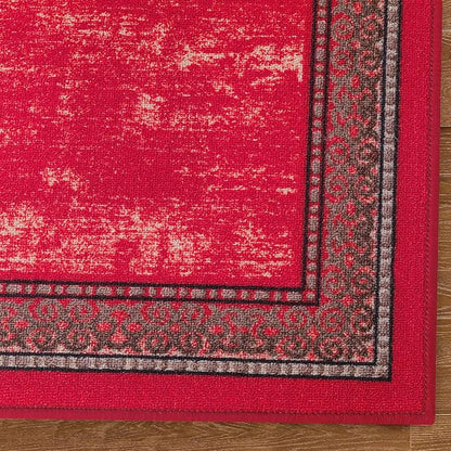 Antep Rugs Alfombras Bordered Modern 2x5 Non-Slip (Non-Skid) Low Pile Rubber Backing Kitchen Area Runner Rug (Red, 2' x 5')