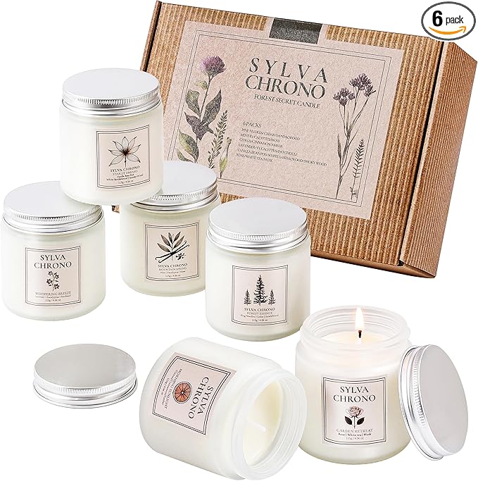 Scented Candle Gift Set for Women, Pet-Friendly 6-Pack Soy Wax Candles, 10% Essential Oils, Quick Diffusion, Long-Lasting Fragrance, 20-24H Burn, Ideal for Yoga, Relaxation, Stress Relief & Home Décor