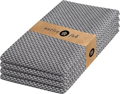 Native Fab 4 Pack Dotted Pattern Kitchen Dish Towels Cotton Super Absorbent Quick Drying Reusable 18x26 Inches - Bar Hand Towels, Kitchen Cleaning Towels with Hanging Loop, Grey