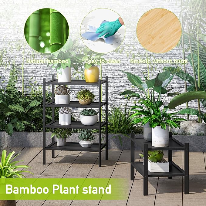 BMOSU 2-Tier Bamboo Small Shoe Rack Premium Stackable Shoe Shelf Storage Organizer for Hallway Closet Living Room Entryway Organizer(Black)