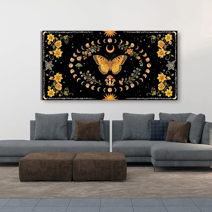 Abstract Wall Art Decor Large Boho Wall Art for Living Room Black Abstract Canvas Art Wall Decor Vintage Flower Wall Art Prints Butterfly Artwork for Walls Bedroom Office Wall Art Decor 24" X 48"