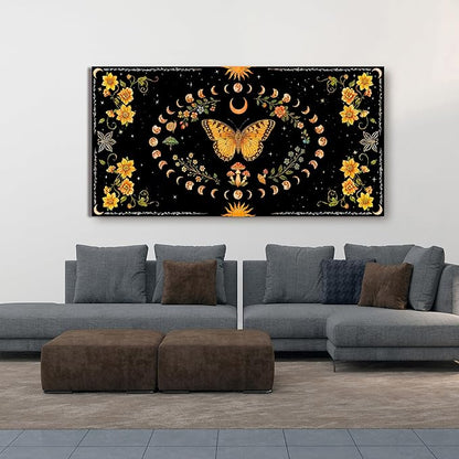 Abstract Wall Art Decor Large Boho Wall Art for Living Room Black Abstract Canvas Art Wall Decor Vintage Flower Wall Art Prints Butterfly Artwork for Walls Bedroom Office Wall Art Decor 24" X 48"