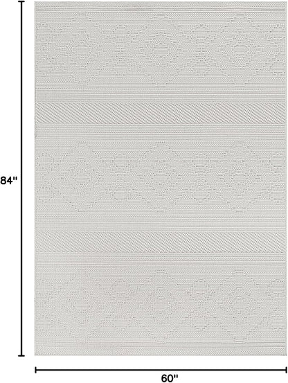 Beverly Rug Micro Loop Area Rug White 5x7 Modern Luxury Soft Boho Geometric Durable Indoor Area Rugs for Living Dining Room Office Stain Resistant Non Shedding Casual Indoor Carpet White 5 x 7