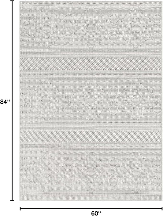 Beverly Rug Micro Loop Area Rug White 5x7 Modern Luxury Soft Boho Geometric Durable Indoor Area Rugs for Living Dining Room Office Stain Resistant Non Shedding Casual Indoor Carpet White 5 x 7
