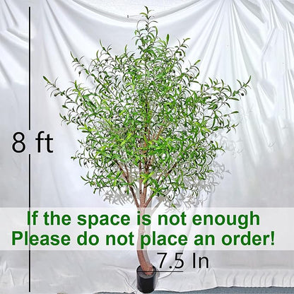 Fake Tree Faux Olive Tree Artificial Olive Trees Artificial Indoor Realistic Potted Silk Indoor Large Fruit for Home Offices, Living Rooms, Bedrooms, Stairs and Foyer Decor (8 Ft Leaf Type)