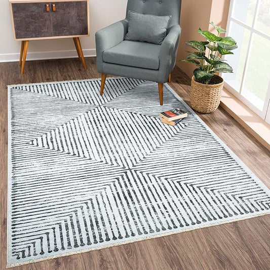 Bloom Rugs Washable Non-Slip 2x3 Rug - Ivory/Black Striped Area Rug for Living Room, Bedroom, Dining Room, and Kitchen - Exact Size: 2' x 3'