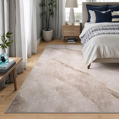 Bloom Rugs Caria Washable Non-Slip 8x10 Rug - Ivory/Gold Modern Abstract Area Rug for Living Room, Bedroom, Dining Room, and Kitchen - Exact Size: 7'8" x 10'