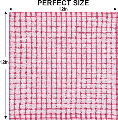 Kitinjoy Cotton 8 Pack Terry Kitchen Dish Cloths, 12 x 12 Inches Super Soft and Absorbent Dish Rags, Quick Drying Dish Towels for Washing Dishes, Red