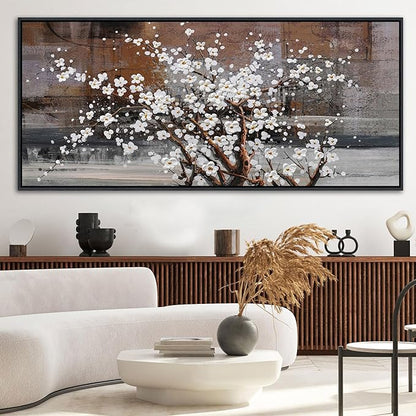 KLAKLA Wall Art for Living Room - Black Framed Wall Decor Large Size Natural Botanical Plum Wooden Framed Abstract Brown Picture Artwork for Bedroom Office