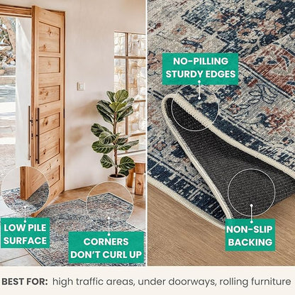 Bloom Rugs Caria Washable Non-Slip 4x6 Rug - Terracotta/Teal Traditional Area Rug for Living Room, Bedroom, Dining Room, and Kitchen - Exact Size: 4' x 6'