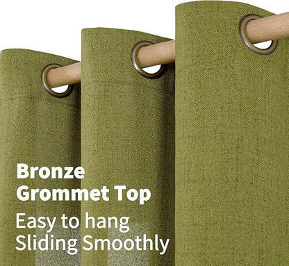 YoungsTex Olive Green Linen Curtains 63 Inches Length for Bedroom - Short Textured Light Filtering Window Drapes with Bronze Grommet Privacy for Living Room/Farmhouse, 2 Panels, 42 x 63 Inch
