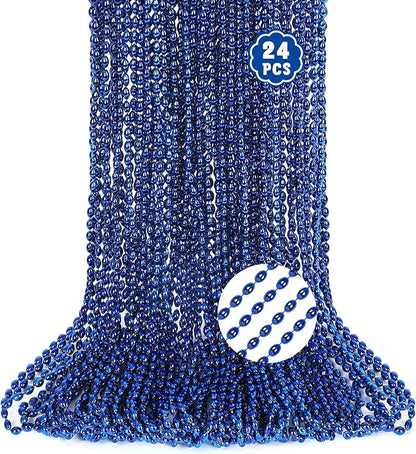 24PCS Bead Necklace, Beaded Necklaces Bulk for Blue Accessories, 32" Oval Mardi Gras Beads for Party Supplies Festival Parade Throw Accessories for Wedding Christmas Pirate Theme Party Favors Decor