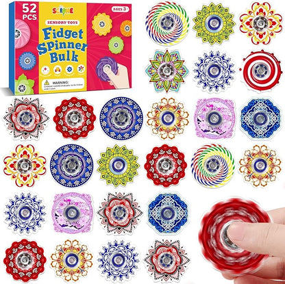 SCIONE 52 Pcs Fidget Spinner for Kids Bulk, Valentine's Day Gifts for Kids Classroom, Mini Sensory Fidget Toys for Goodie Bag Stuffers, ADHD Autism Stress Relief Toys, Party Favors Classroom Prizes