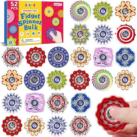 SCIONE 52 Pcs Fidget Spinner for Kids Bulk, Valentine's Day Gifts for Kids Classroom, Mini Sensory Fidget Toys for Goodie Bag Stuffers, ADHD Autism Stress Relief Toys, Party Favors Classroom Prizes