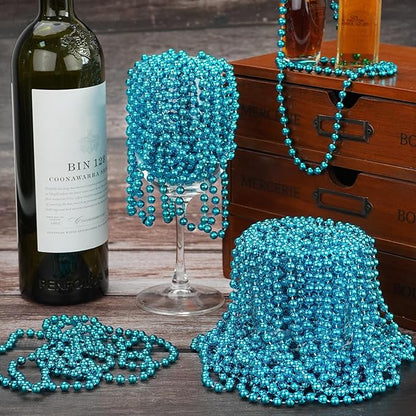 YAXINRUI 12 PCS Teal Bead Necklaces, Teal Mardi Gras Beads, 33 Inch Beaded Necklaces School Spirit Day Necklace for Mardi Gras Party Christmas Festive Events, Party Favors