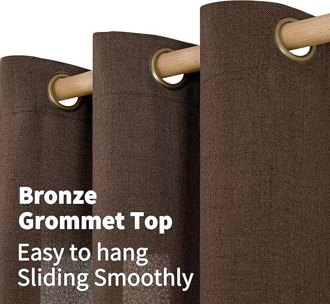 YoungsTex Brown Linen Curtains 63 Inches Length - Light Filtering Chocolate Semi Sheer Window Drapes with Bronze Grommet for Living Room/Bedroom/Farmhouse/Country Privacy, 42 x 63 Inch, 2 Panels