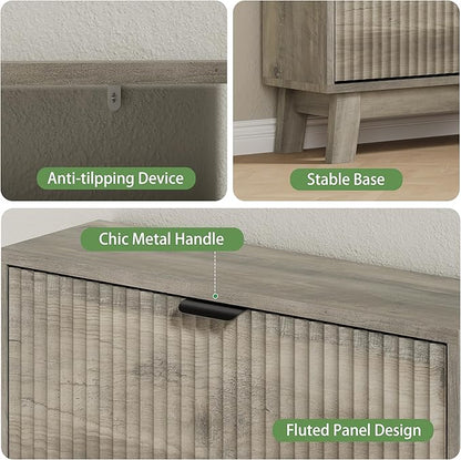 Shoe Cabinet with 6 Flip Drawers, 54" Tall Narrow Fluted Shoe Storage Organizer for Entryway, Hidden Slim Wooden Shoe Rack Cabinet for Front Door Entrance, Hallway, Living Room, Light Grey