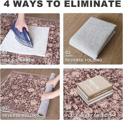 KILOCOCO Hallway Runner 2x5 Kitchen Runner Rug Printed Vintage Floral Washable Non-Slip Runners for Hallways Laundry Room Rugs Distressed Boho Rug Runners for Bedroom, Red