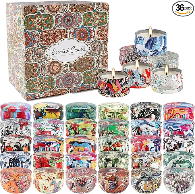 Set 36Pack Scented Candles Gifts Soy Wax Travel Tin Jar Candles for Home 2.5 OZ jar Candles for Mom for Christmas Candles, Birthday, Thanksgiving, Mother's Day,Aromatherapy