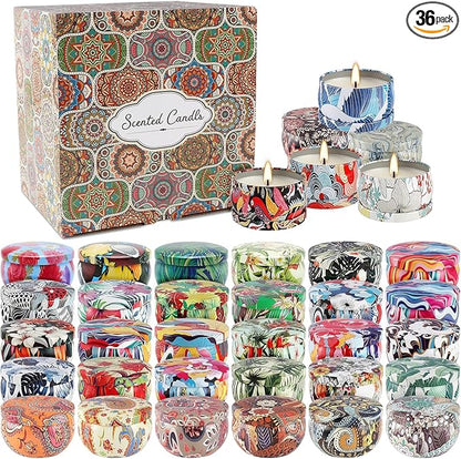 Set 36Pack Scented Candles Gifts Soy Wax Travel Tin Jar Candles for Home 2.5 OZ jar Candles for Mom for Christmas Candles, Birthday, Thanksgiving, Mother's Day,Aromatherapy