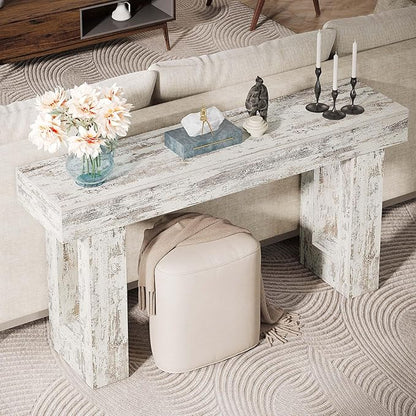 Tribesigns 63-Inch Long Console Table, Wooden Rectangular Sofa Table Behind The Couch, Farmhouse Entryway Table for Entrance, Hallway, Living Room (Distressed White)