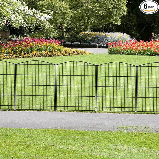 INJOPEXI Garden Fence 6 Panels 11.8ft (L)×30in (H) Decorative Garden Fences with 6 Panels Rustproof Wire No Dig Garden Fence Animal Barrier Fencing Outdoor for Backyard Patio - Without Fence Gate