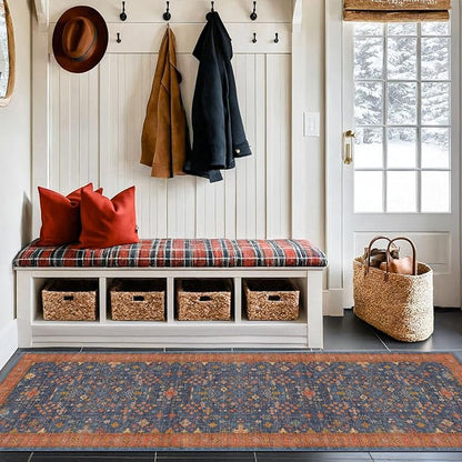 Navy Blue Runner Rug 2x6 for Kitchen, Hallway, Mudroom, Laundry Room, Bathroom, Washable Non Slip Non Skid Rubber Backing Low Pile Stain Resistance