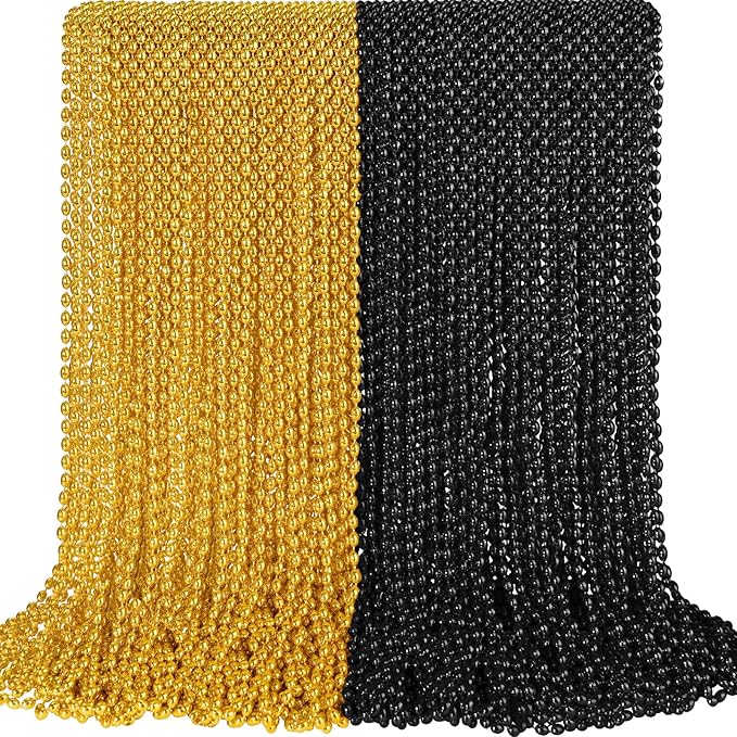 100 PCS Gold Black New Year Necklaces, 33'' New Year Eve Necklaces Oval Happy New Year Necklace Accessories, 2026 New Year Party Beads for New Year's Day, Halloween, Christmas, Carnival Party Favors