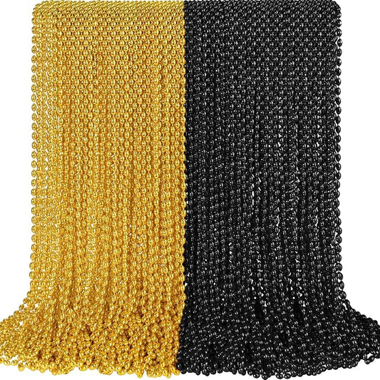 100 PCS Gold Black New Year Necklaces, 33'' New Year Eve Necklaces Oval Happy New Year Necklace Accessories, 2026 New Year Party Beads for New Year's Day, Halloween, Christmas, Carnival Party Favors