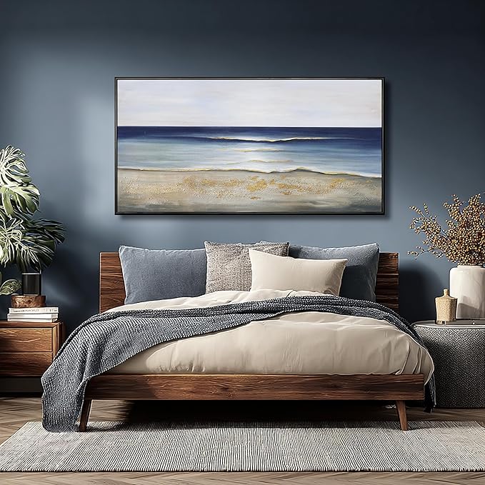 Yuaxker Ocean Wall Art Blue Wall Decor Trendy Framed Canvas Painting Modern Unique Artwork for Living Room Bedroom Dining Room Office Home Decor 20x40 Inch