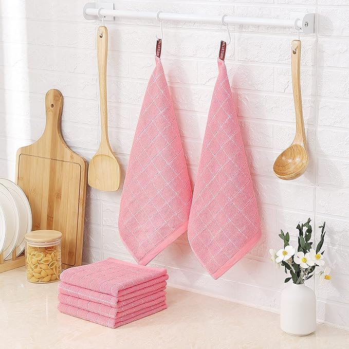 Homaxy 100% Cotton Terry Kitchen Dish Cloths, Ultra Soft and Absorbent Dish Towels for Kitchen, Suitable for Drying and Washing Dishes, 18 Pack, 12 x 12 Inches, Pink