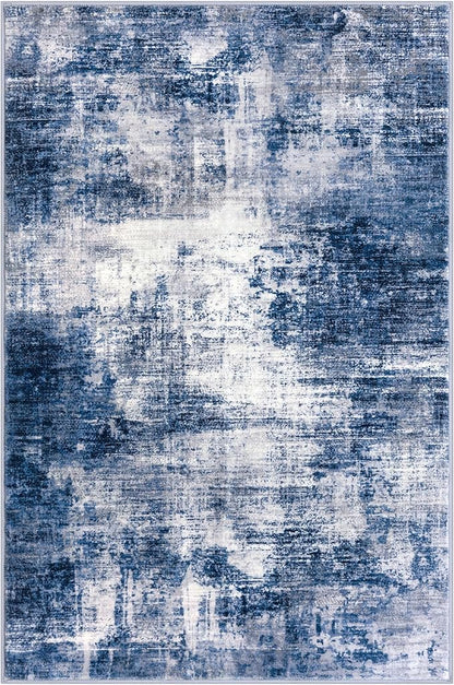 IOHOUZE Abstract Area Rug 3x5 Ft Washable Rugs for Entryway Indoor, Non Slip Kitchen Rug Printed Faux Wool Throw Rugs, Indoor Door Mat for Door Entrance Foyer Living Room, Navy/Grey