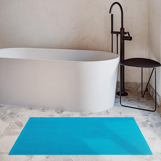 Cotton Paradise 100% Cotton Non Slip Bath Mats for Bathroom, 17x24 inch Soft Absorbent Quick Dry Machine Washable Floor Bath Mat, Aqua Blue