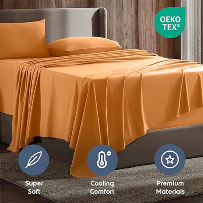 Nestl California King Sheet Set - 1800 Ultra-Soft Microfiber Cal King Bed Sheets - Double Brushed - Deep Pockets - Easy Fit - 4 Piece Set - Bed Sheets (California King, Light Orange)