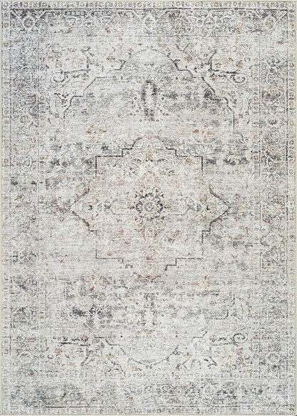 Bloom Rugs Caria Washable Non-Slip 8x10 Rug - Ivory/Gray/Caramel Traditional Area Rug for Living Room, Bedroom, Dining Room, and Kitchen - Exact Size: 7'8" x 10'