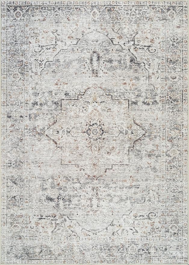 Bloom Rugs Caria Washable Non-Slip 9x12 Rug - Ivory/Gray/Caramel Traditional Area Rug for Living Room, Bedroom, Dining Room, and Kitchen - Exact Size: 9' x 12'